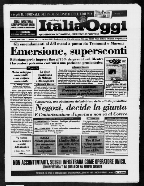 Italia oggi : quotidiano di economia finanza e politica